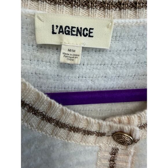 L’AGENCE Archer Cardigan Sweater Ivory Striped Gold Button Women's M - Picture 12 of 14